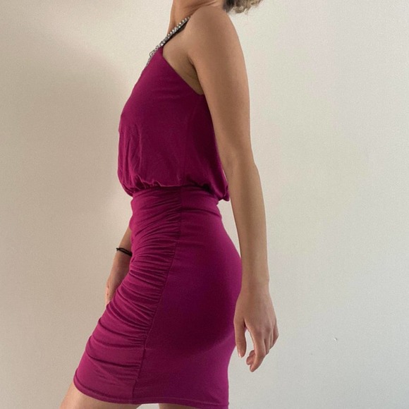 Magenta y2k bejeweled neckline dress xs - Picture 3 of 4